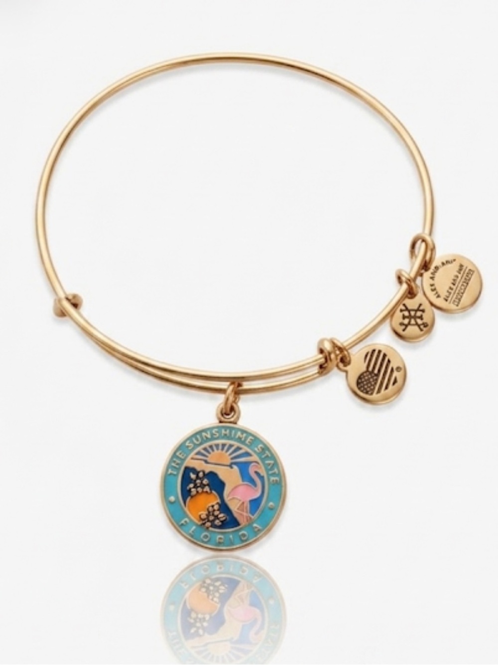 Alex and Ani Florida Charm Bangle Bracelet Gold Tone 2018 State Travel Stackable